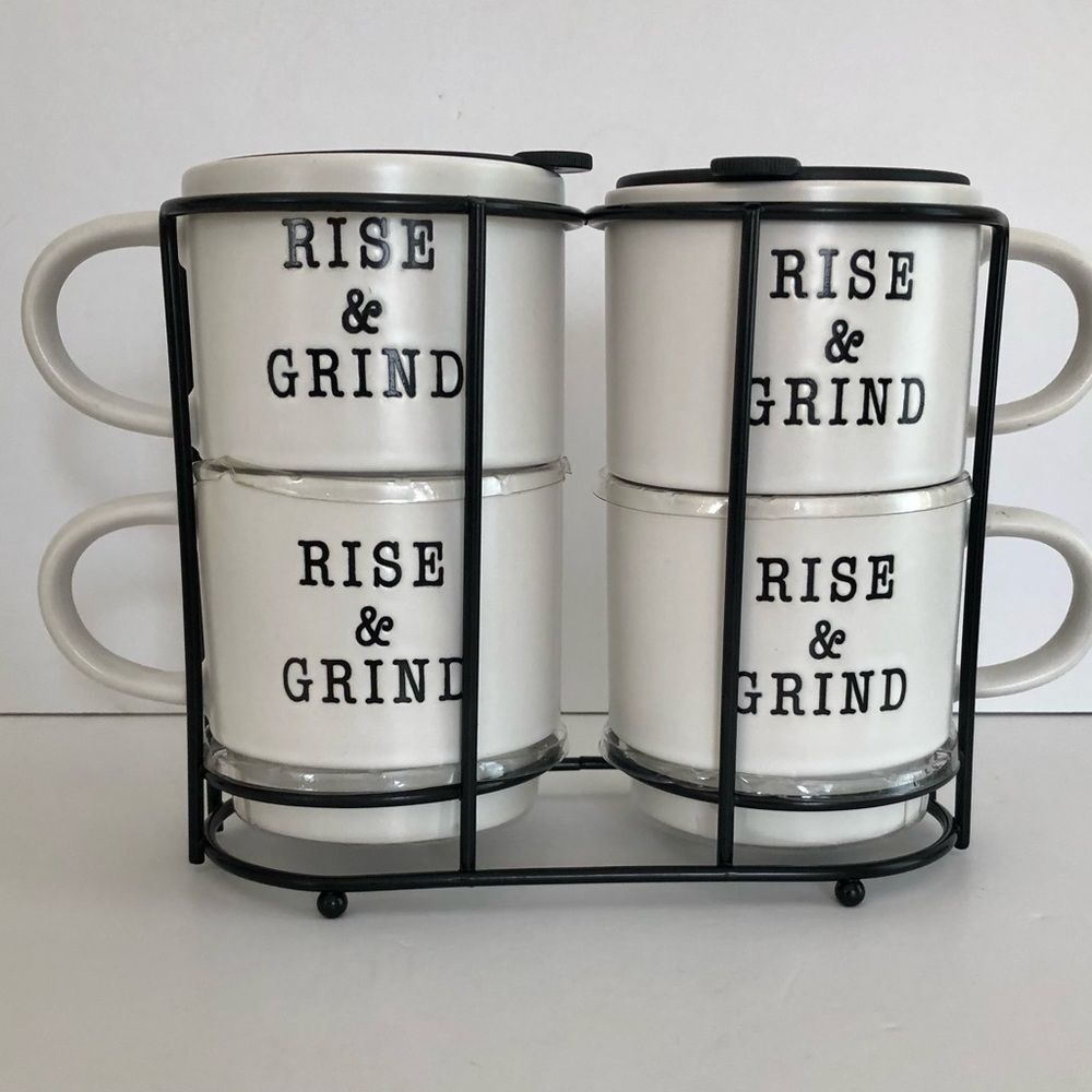 MRKT MARKET FINDS SET OF 4 COFFEE BREAK TOWER IN WHITE MICROWAVE/DISWASHER SAFE